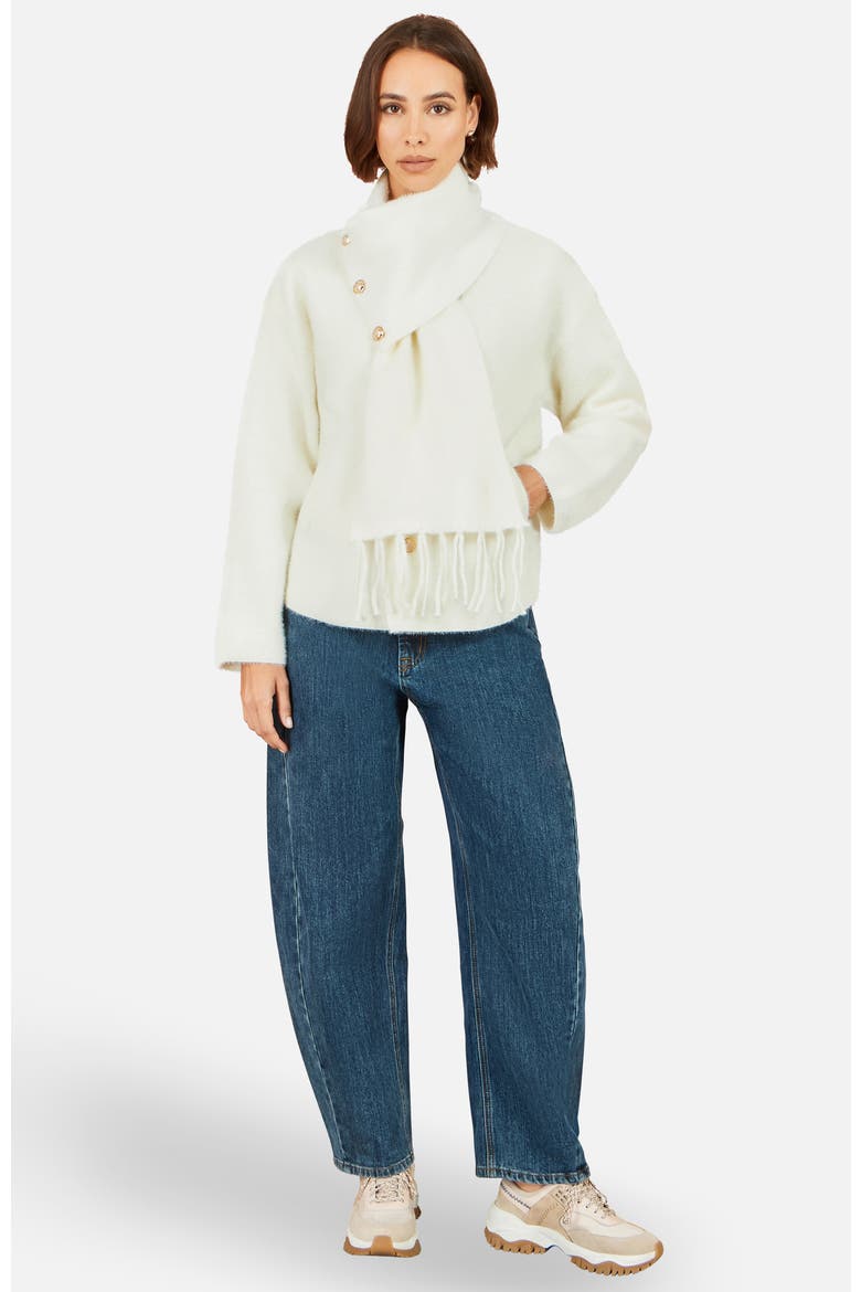 Eyelash Knit Scarf Neck Cardigan, Alternate, color, Ivory