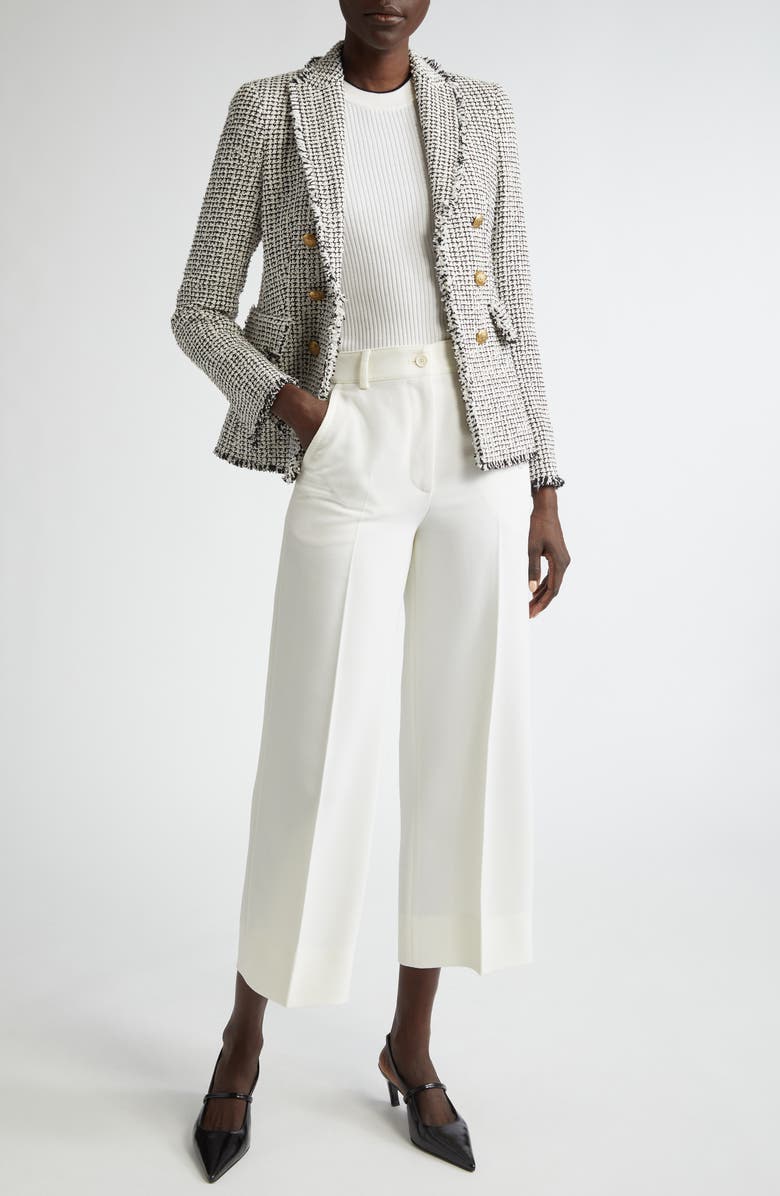 Akris punto Fringe Tweed Blazer, Alternate, color, Cream-Black