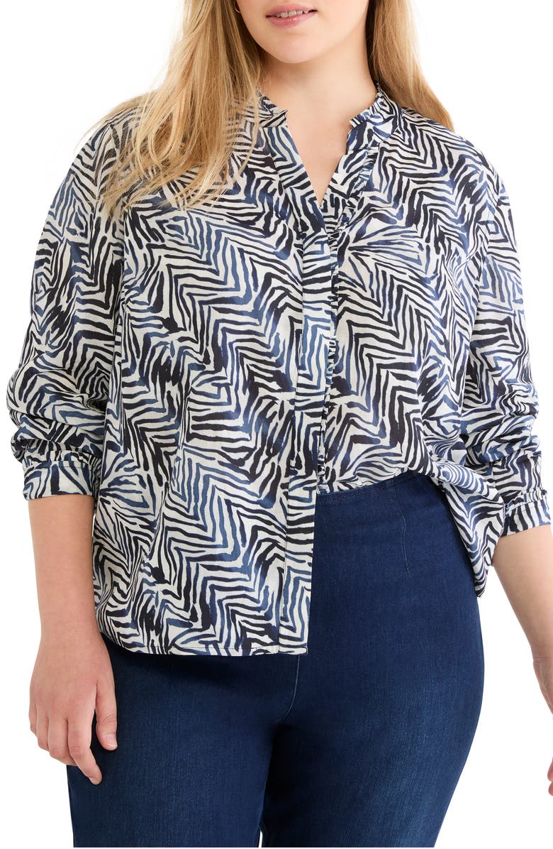 NIC+ZOE Inked Lines Shirt, Main, color, Indigo Multi