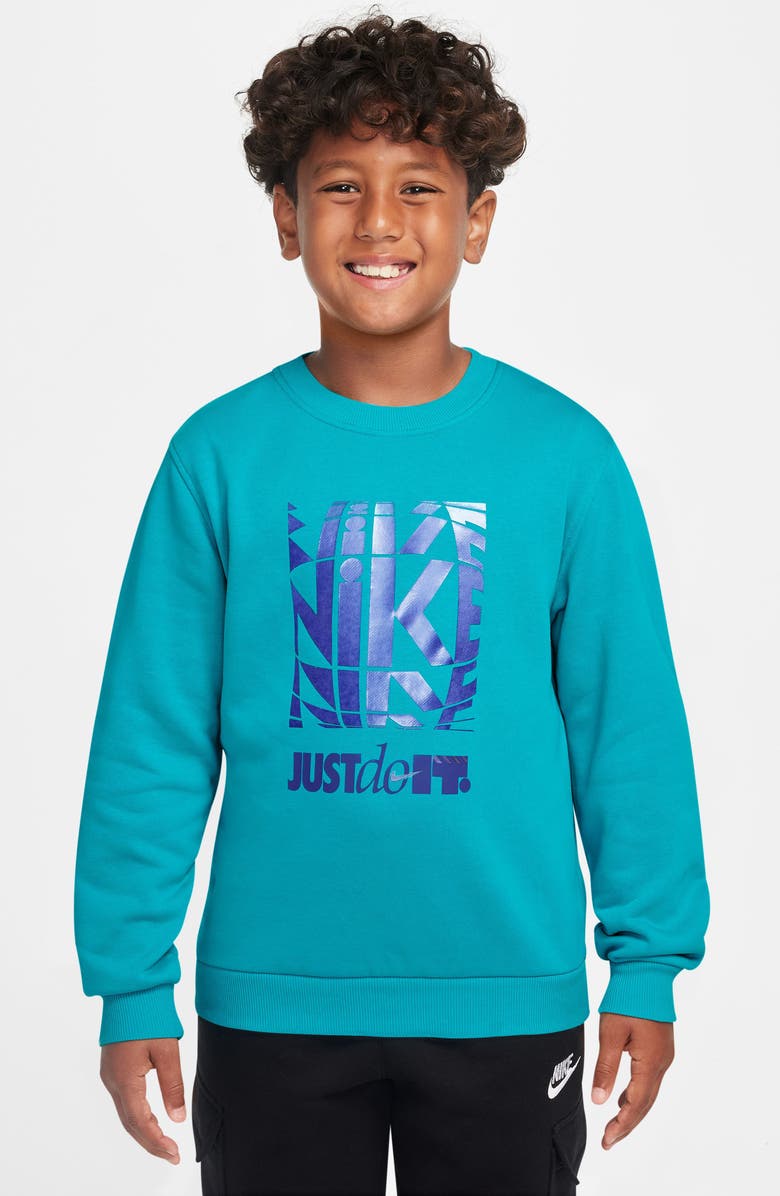 Nike Kids' Sportswear Club French Terry Sweatshirt, Main, color, Dusty Cactus/ Game Royal
