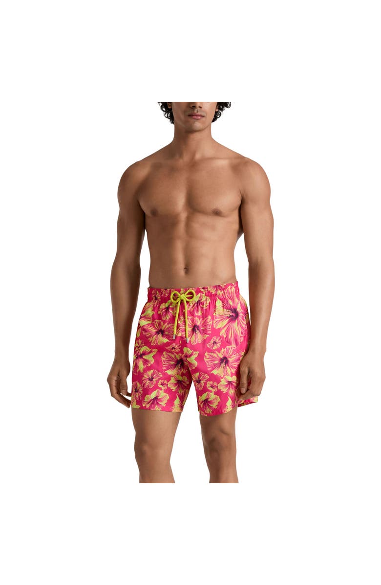 Vilebrequin Men Ultra-light and packable Swim Shorts Macro Hibiscus, Alternate, color, Beetroot Purple