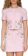 Avec Les Filles Rhinestone Embellished Short Sleeve Denim Shirt
