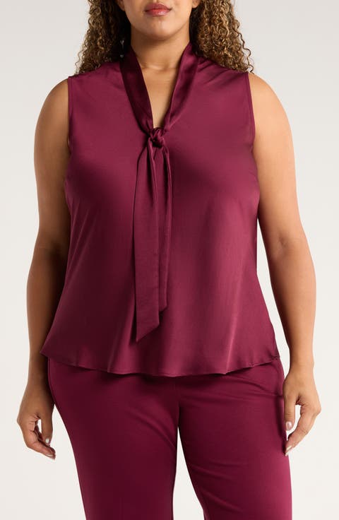Tie Neck Sleeveless Top (Plus)