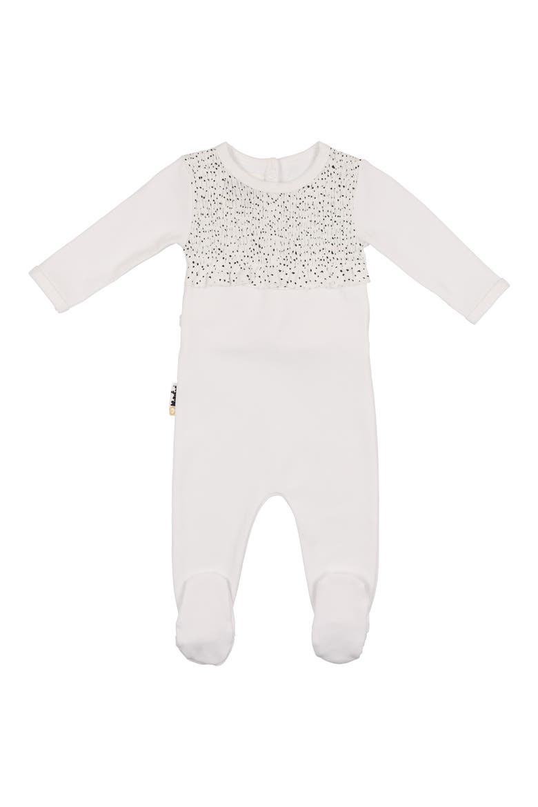 Speckled Smocked Cotton Blend Footie, Main, color, WHITE GIRLS