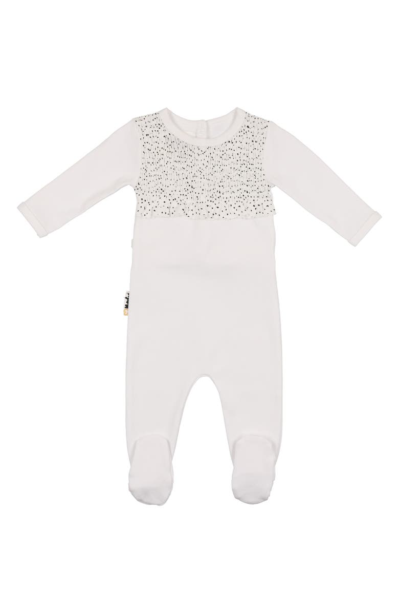 Manière Speckled Smocked Cotton Blend Footie, Main, color, White Girls