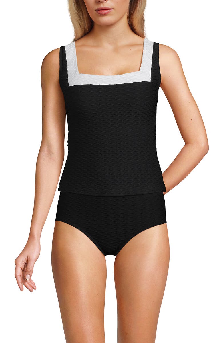 Lands
 End Texture Square Neck Tankini Swimsuit Top Adjustable Straps, Main, color, 