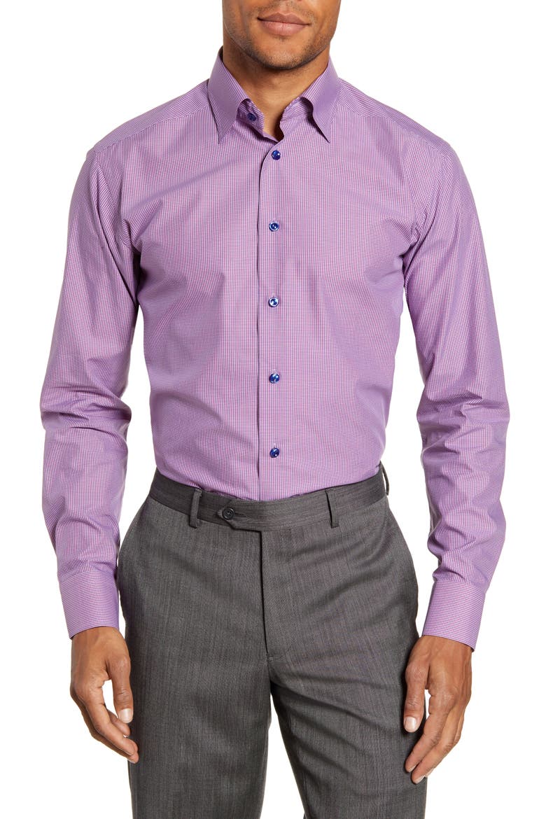 Slim Fit Microcheck Print Dress Shirt, Main, color, RED/ PINK