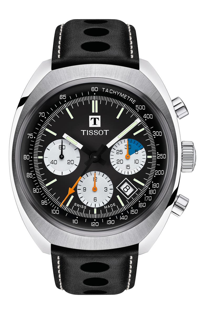 Tissot Heritage 1973 Nav Chronograph Leather Strap Watch, 43mm, Main, color, 