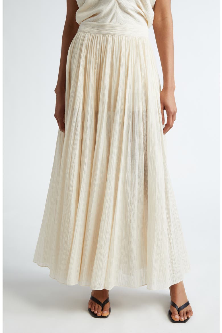Semisheer Plissé Maxi Skirt, Main, color, MERINGUE