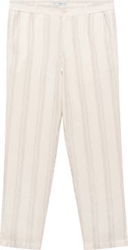 MANGO Elastic Waist Linen Pants