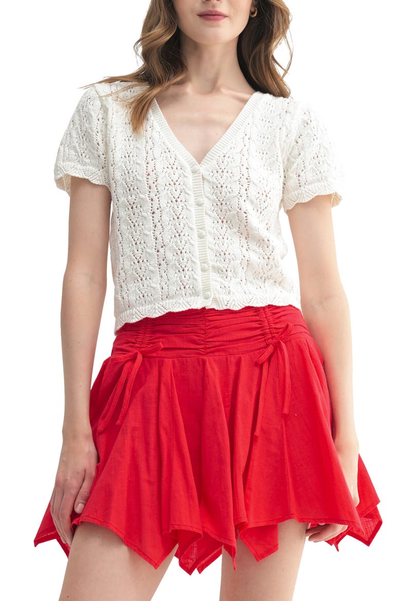 Open Stitch Short Sleeve Cardigan, Main, color, OFF WHITE