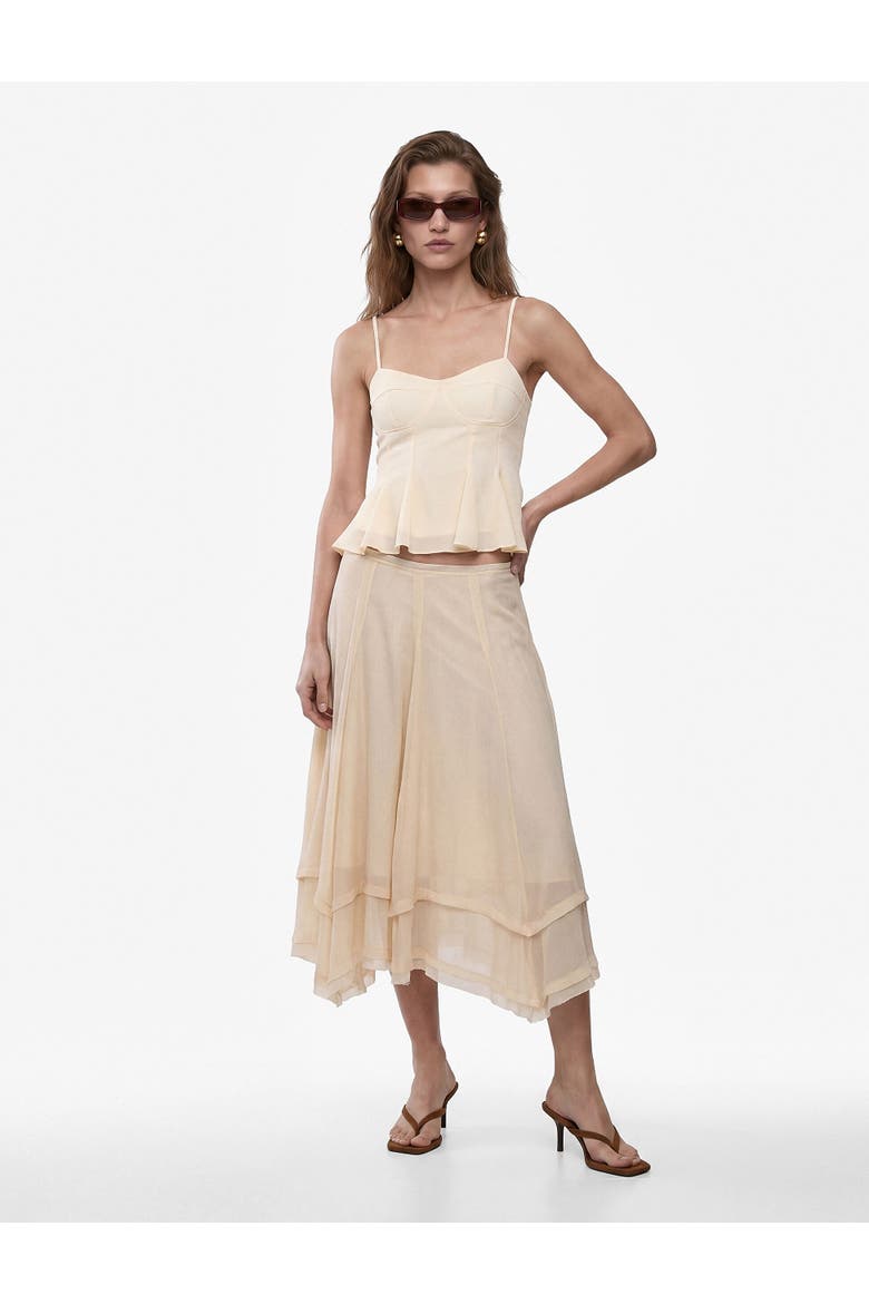 Asymmetric Trim Flowy Layered Midi Skirt, Main, color, BEIGE
