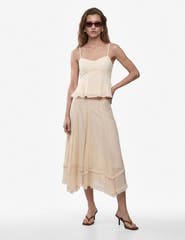 Koton Asymmetric Trim Flowy Layered Midi Skirt