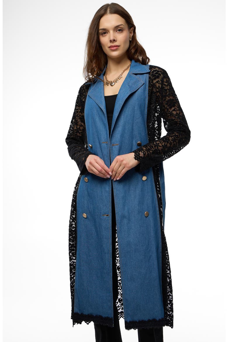 Lace Trim Denim Topper, Alternate, color, DENIM