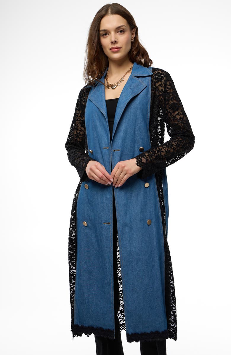 SAACHI Lace Trim Denim Topper, Alternate, color, Denim