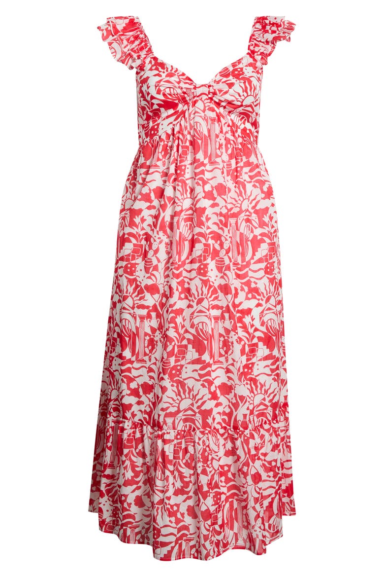 Aster Yare Smocked Cotton Midi Sundress, Alternate, color, WHITE-RED