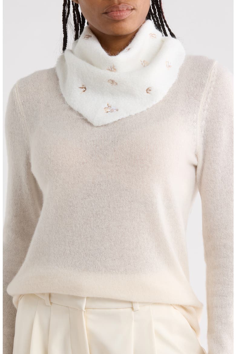 Flower Embroidered Knit Triangle Scarf, Main, color, IVORY