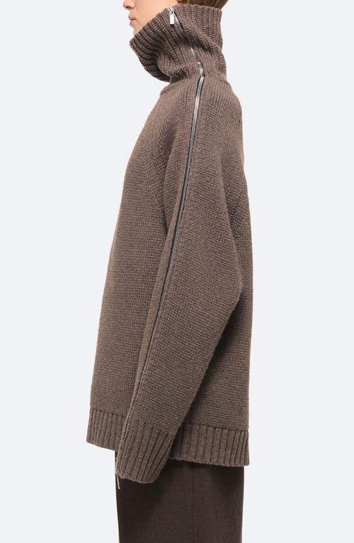 Helmut Lang Zipped Wool-cashmere Turtleneck Sweater In Brown