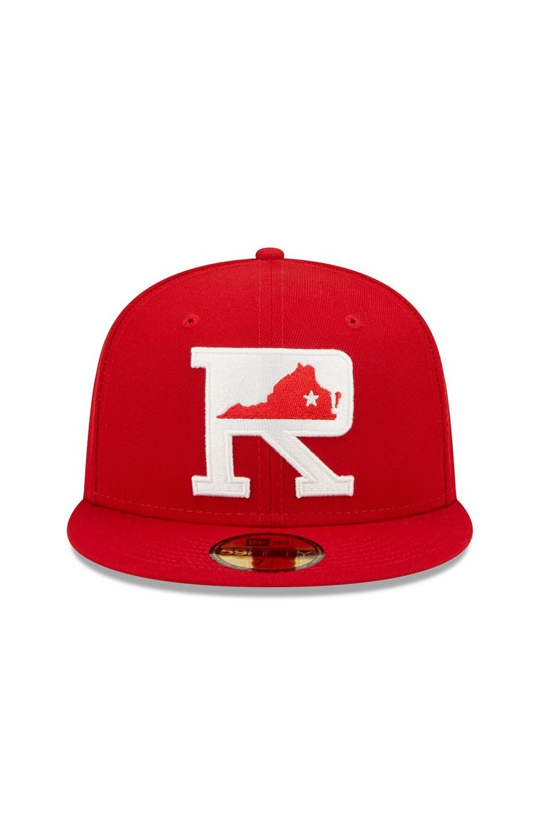 New Era Men's New Era Red Richmond Flying Squirrels Fauxback Theme Night 59FIFTY Fitted Hat, Alternate, color,