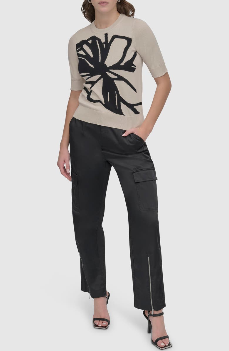 DKNY Graffiti Floral Jacquard Short Sleeve Sweater, Alternate, color, 