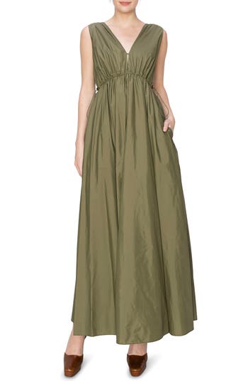 Melloday Ruched Maxi Dress In Green