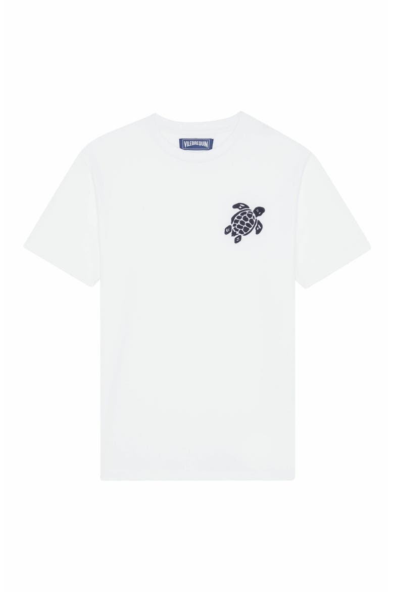 Men's Embroidered Turtle Cotton T-Shirt, Alternate, color, BLANC