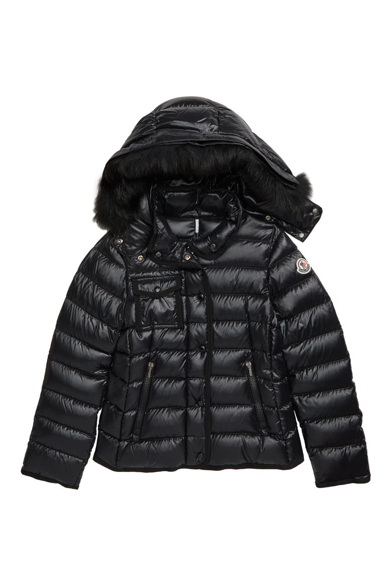 New Armoise Hooded Down Jacket with Genuine Fox Fur Trim, Main, color, BLACK