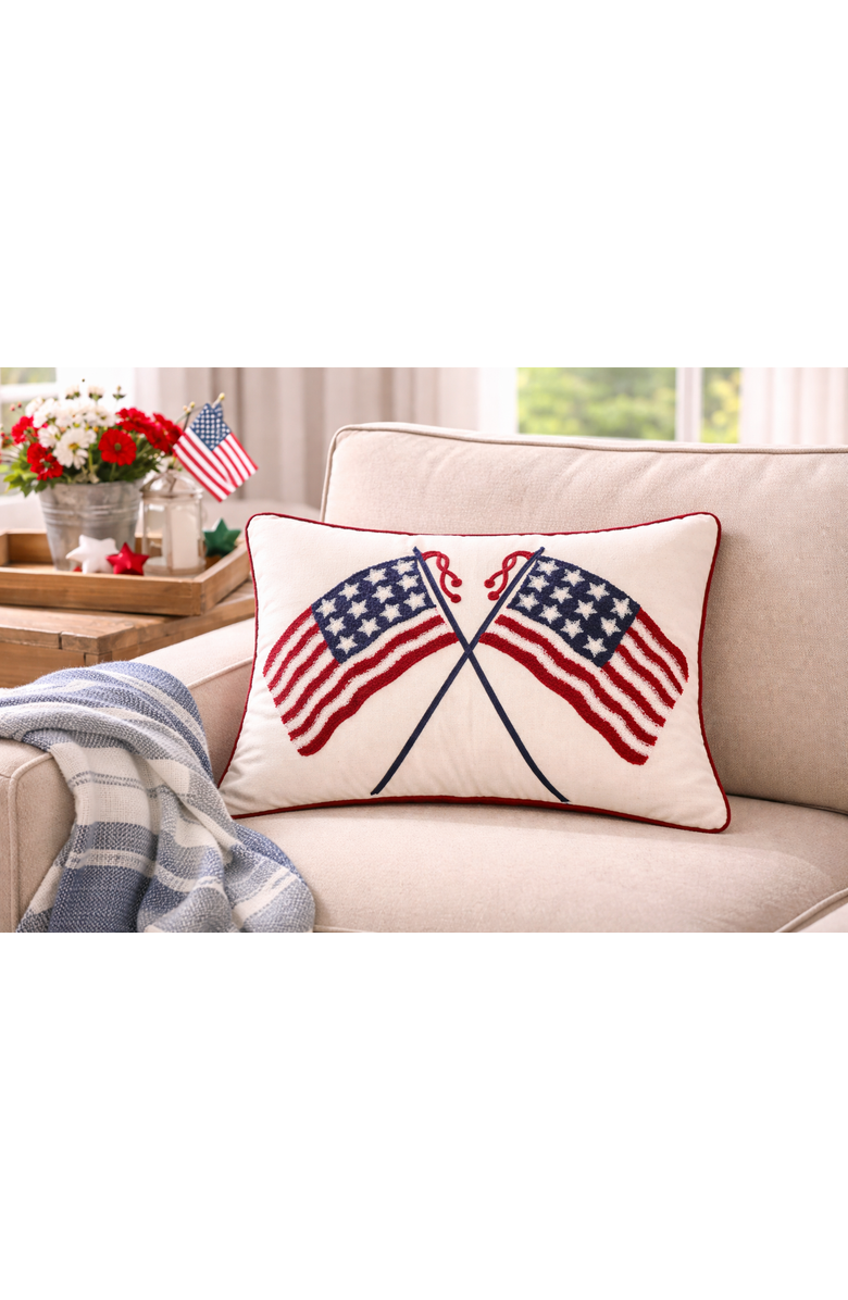 C&F Home Crossed American Flags Cotton Blend Accent Pillow 14" x 20", Alternate, color, Red