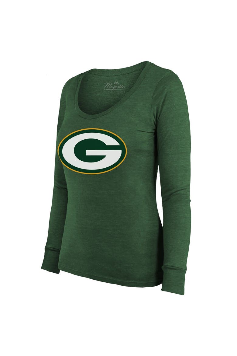 Women's Majestic Threads Jordan Love Green Green Bay Packers Name & Number Long Sleeve Scoop Neck Tri-Blend T-Shirt, Alternate, color, Green