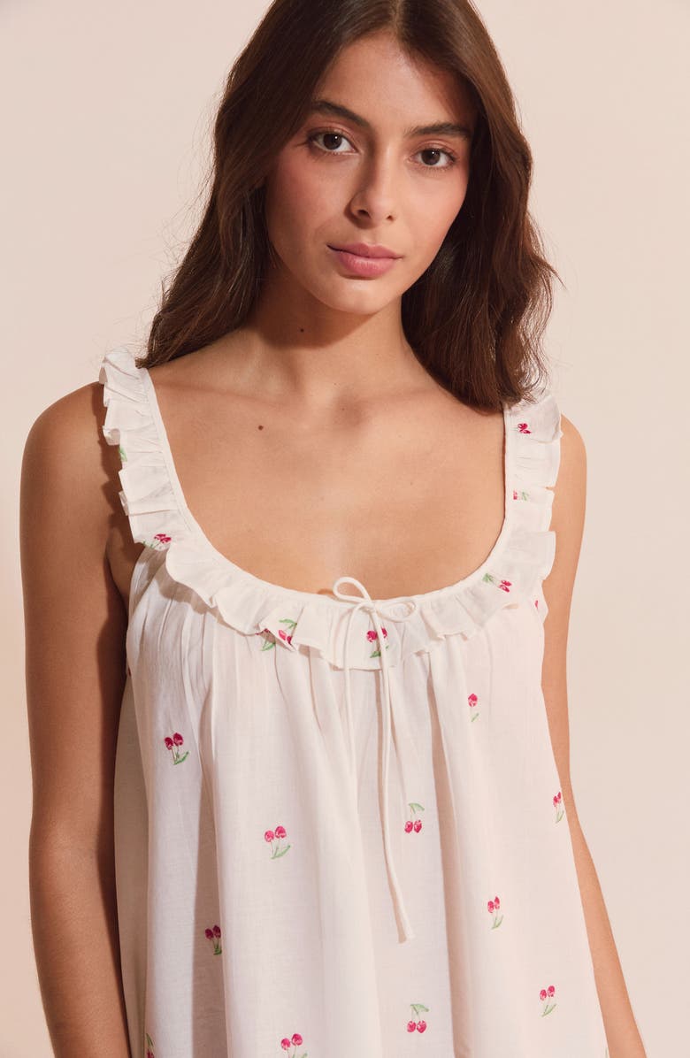 Etam Riviere Cherry Print Cotton Nightgown, Alternate, color, Ecru