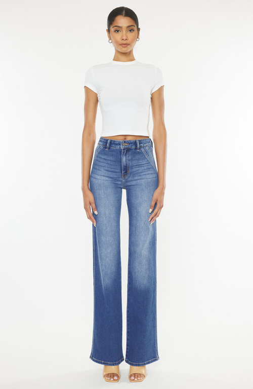 Kancan Celia Ultra High Rise Wide Flare Jeans In Blue