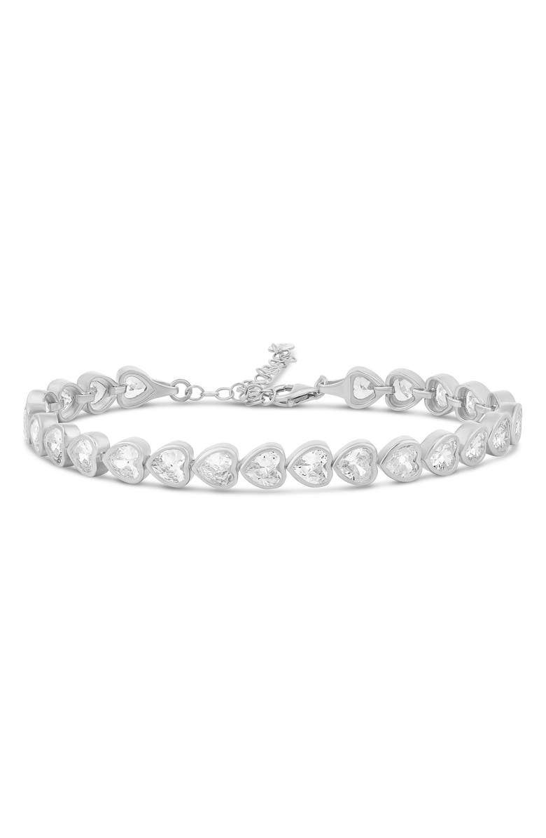 SHYMI Cubic Zirconia Heart Tennis Bracelet, Main, color, Silver/ White