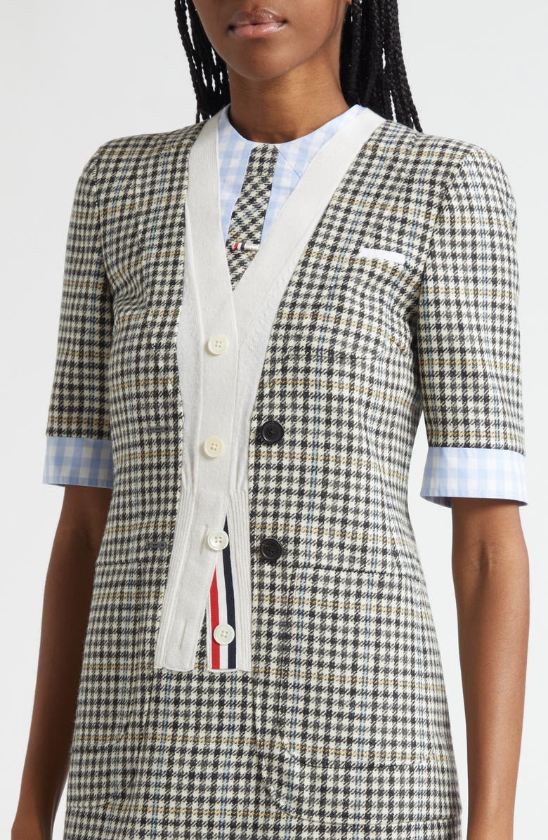 Thom Browne Trompe l'Oeil Mixed Media Shift Dress, Alternate, color, Black/ White