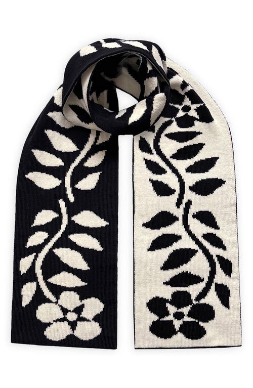 INGMARSON Reversible Floral Wool & Cashmere Scarf in Black/Ivory  product