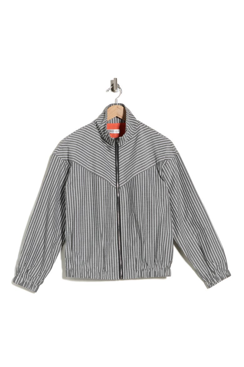 Pinstripe Bomber Jacket, Alternate, color, GREY