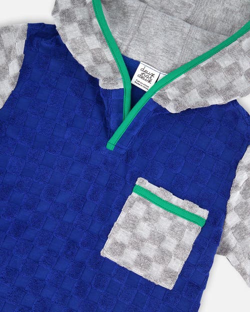 Deux Par Deux Little Boy's Printed Hooded Terry Top And Shorts Set Blue And Gray In Blue And Gray