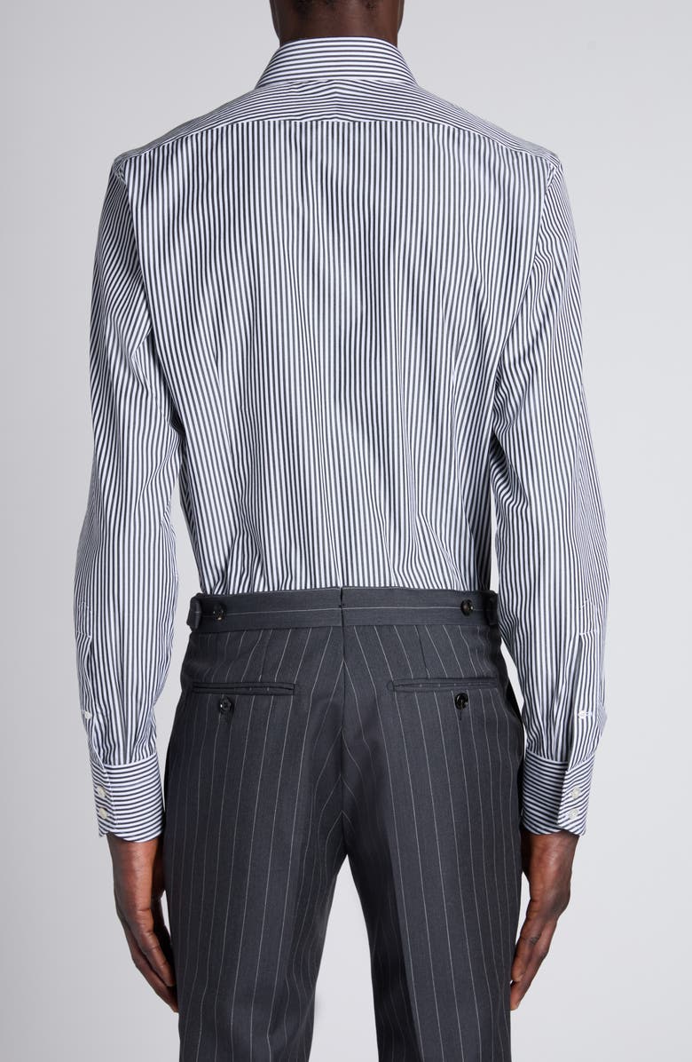 TOM FORD Stripe Cotton Blend Button-Up Shirt, Alternate, color, White/ Black