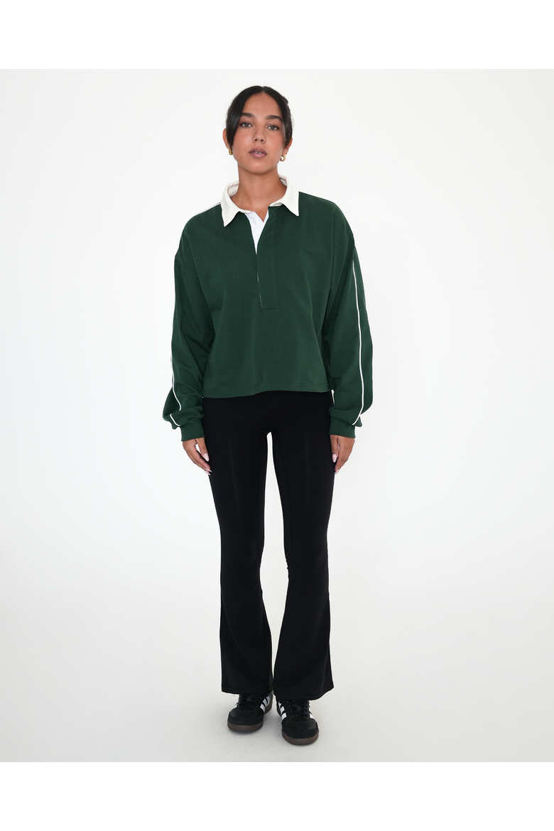Rugby Piping Relaxed Polo Top, Alternate, color, Green/White