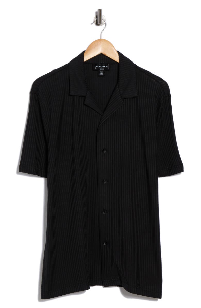 FOR THE REPUBLIC Seersucker Knit Camp Shirt, Alternate, color, Black