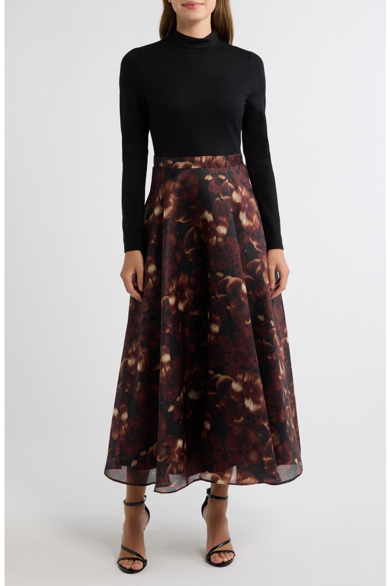Mock Neck Fit and Flare Dress, Main, color, ANNE BLACK MULTI