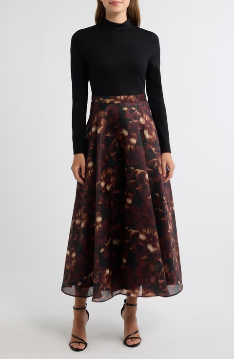 Mock Neck Fit and Flare Dress