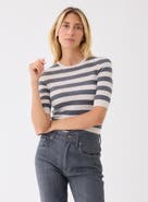 Majestic Filatures Merino Superfine Rib Knit Stripe Crewneck