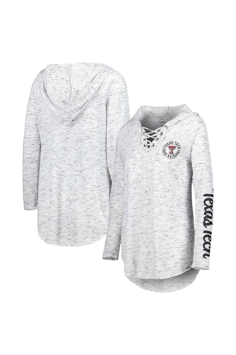 Women's Pressbox Gray Texas Tech Red Raiders Space Dye Lace-Up V-Neck Raglan Long Sleeve T-Shirt, Main, color, Gray