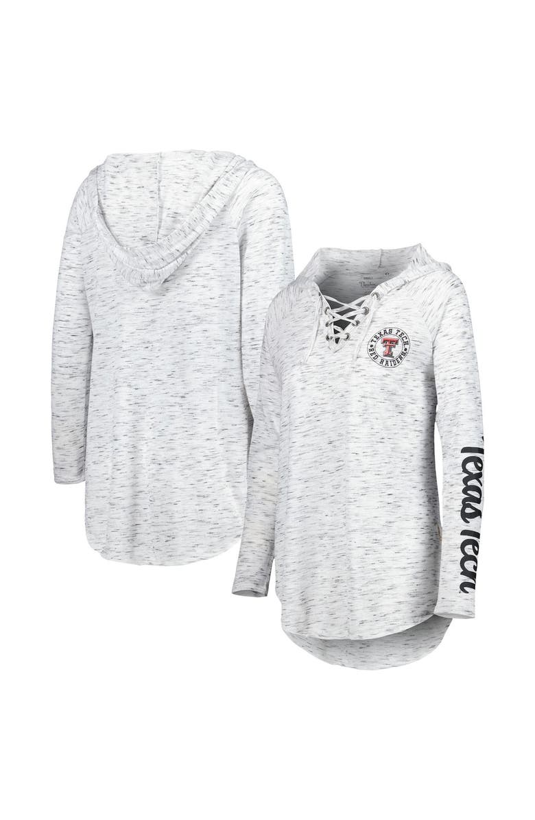 PRESSBOX Women's Pressbox Gray Texas Tech Red Raiders Space Dye Lace-Up V-Neck Raglan Long Sleeve T-Shirt, Main, color, 