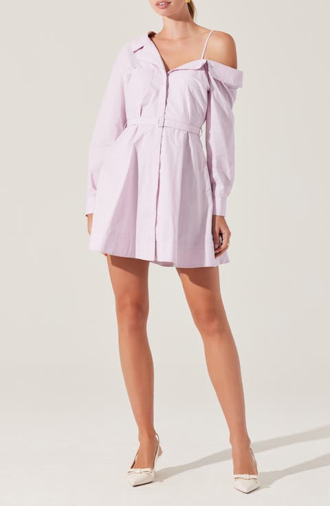 Aveni Off the Shoulder Belted Cotton Shirtdress