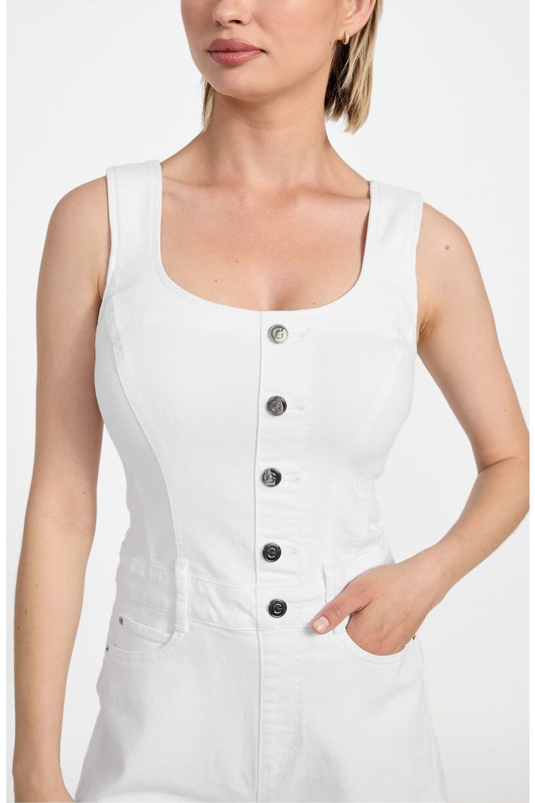 Sunni Denim Romper, Alternate, color, PURE WHITE
