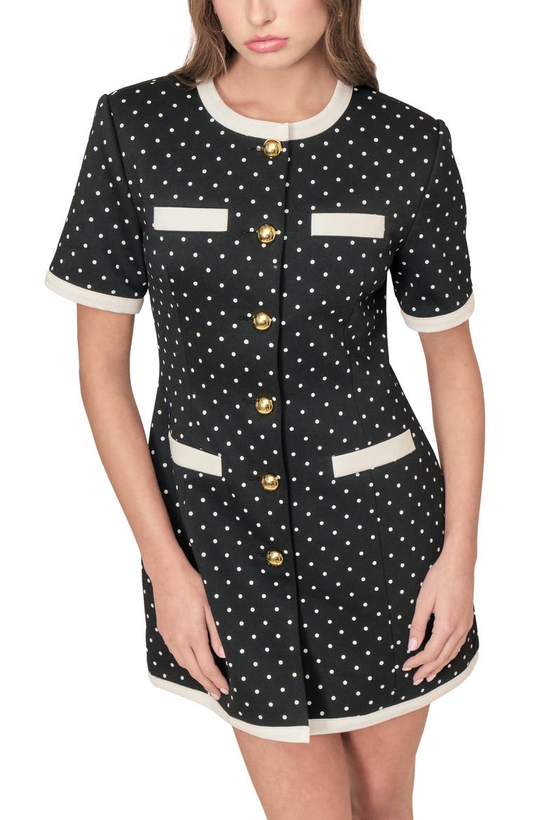 Taylor Polka Dot Minidress, Alternate, color, BLACK WHITE DOTS