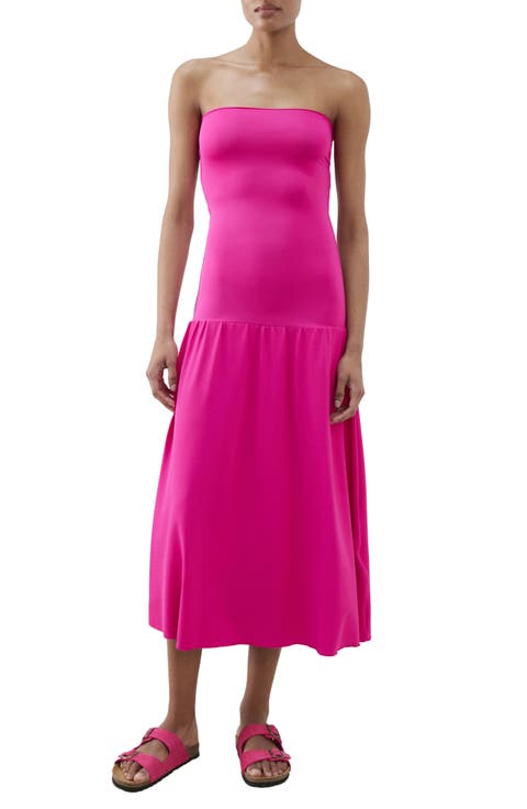 Strapless Drop Waist Midi Dress