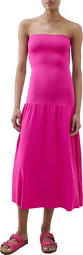 MANGO Strapless Drop Waist Midi Dress