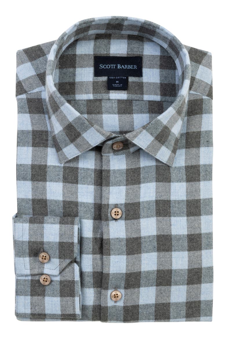 Canclini Regular Fit Check Cotton Mélange Flannel Button-Up Shirt, Alternate, color, SKY
